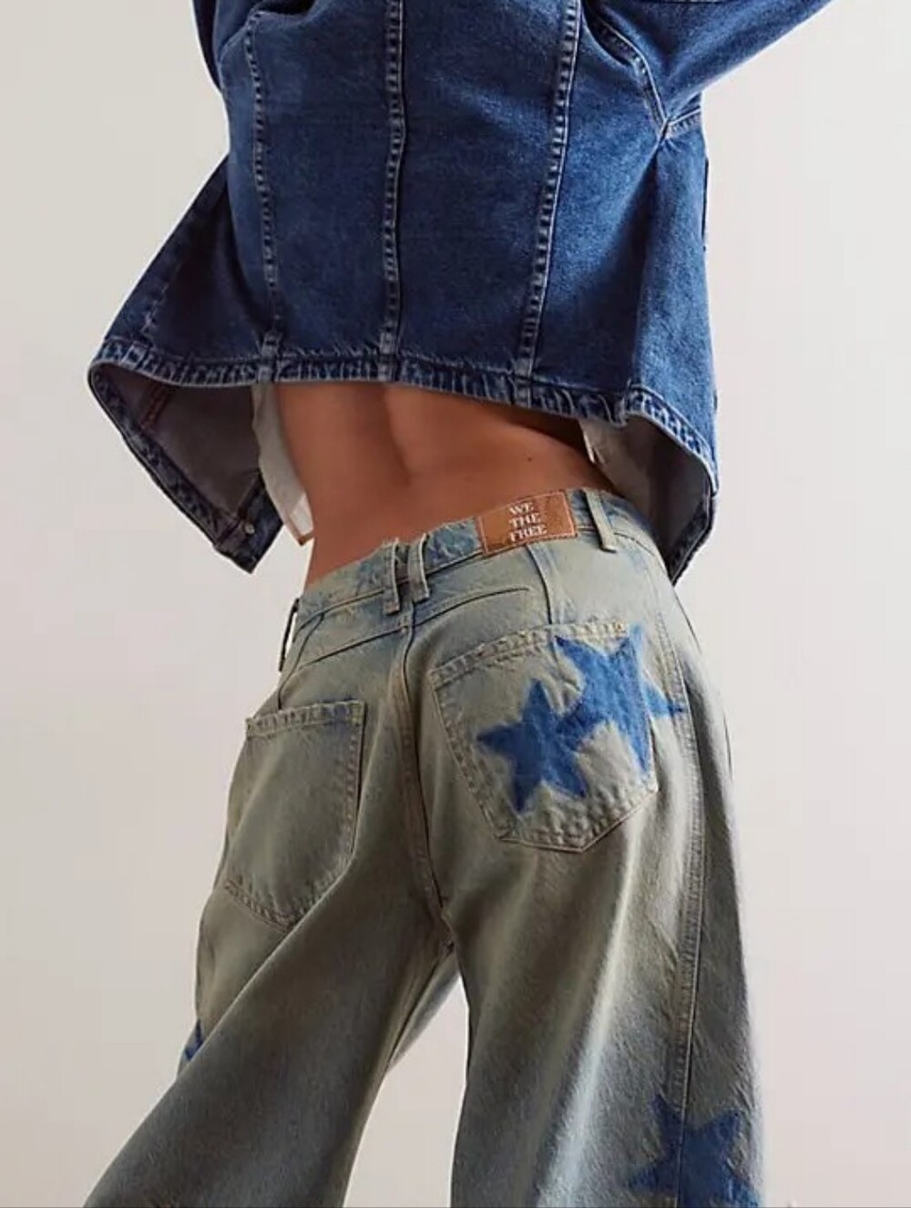 We The Free FP Denim Good Luck Barrel Jeans with Star Pattern Free People 26